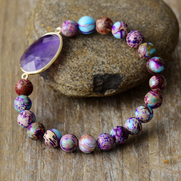 Bracelet tressé Olivenorma en pierre empereur violette améthyste 8 mm