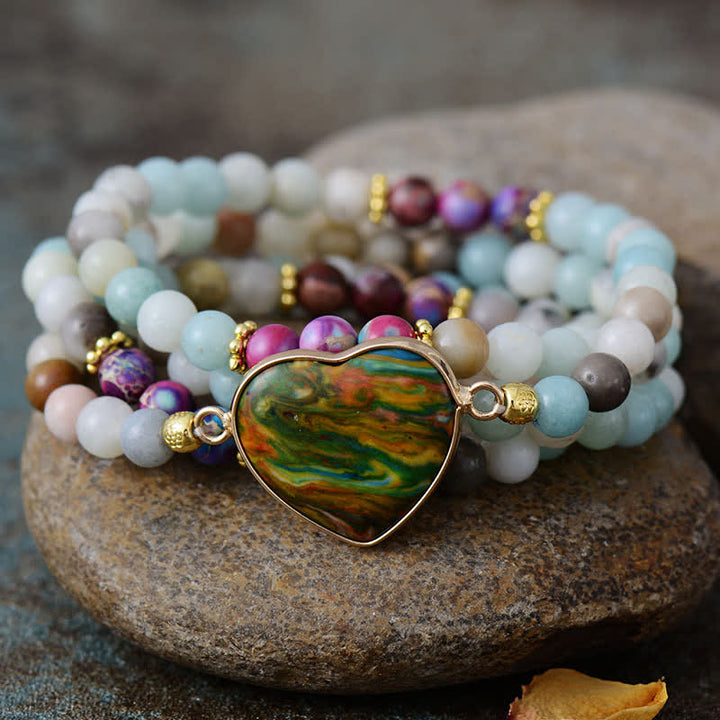 Bracelet tressé multicouches en turquoise et amazonite Olivenorma