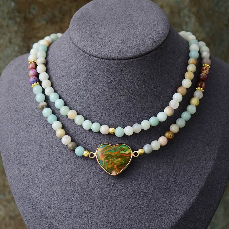 Bracelet tressé multicouches en turquoise et amazonite Olivenorma