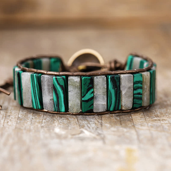 Bracelet enroulé de perles en pierre empereur malachite et labradorite Olivenorma
