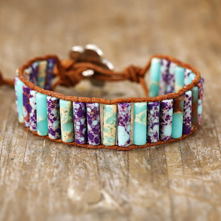 Bracelet enroulé de perles en pierre empereur malachite et labradorite Olivenorma