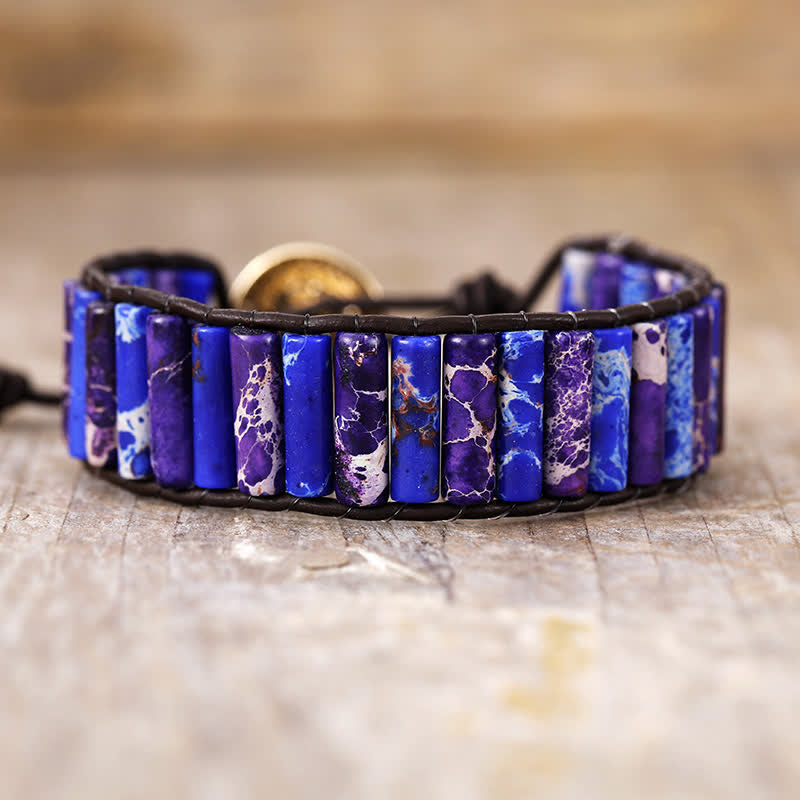 Bracelet enroulé de perles en pierre empereur malachite et labradorite Olivenorma
