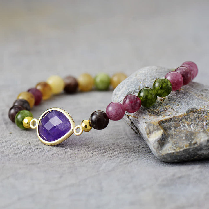 Bracelet en perles d'améthyste et de tourmaline naturelles Olivenorma