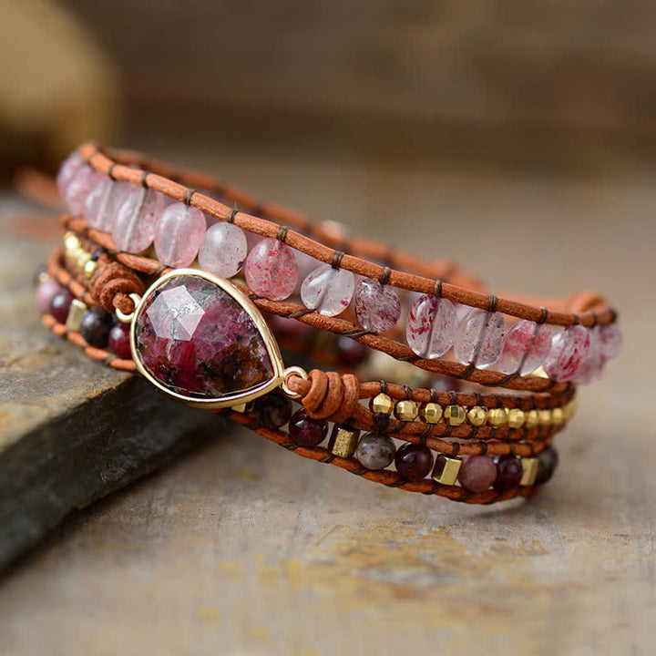 Bracelet enroulé en quartz fraise naturel et rhodonite Olivenorma
