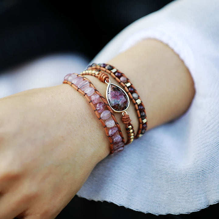 Bracelet enroulé en quartz fraise naturel et rhodonite Olivenorma