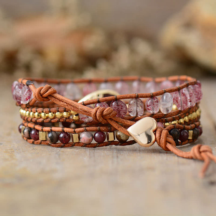 Bracelet enroulé en quartz fraise naturel et rhodonite Olivenorma