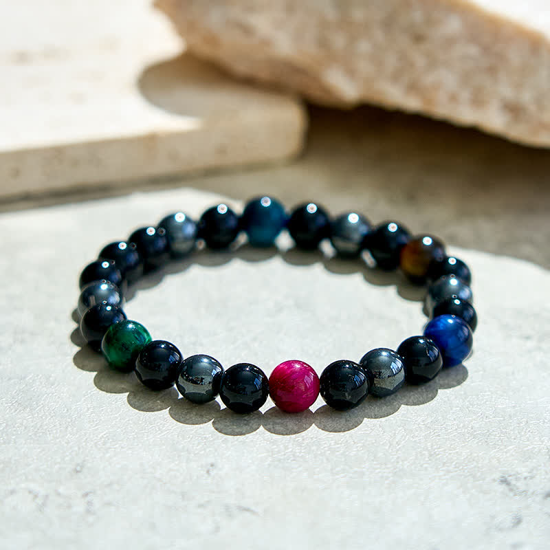 Bracelet de perles en hématite et obsidienne de œil de tigre multicolore Olivenorma 