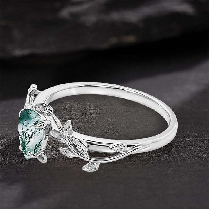 Bague de fiançailles en agate mousse taille poire Olivenorma avec feuille torsadée