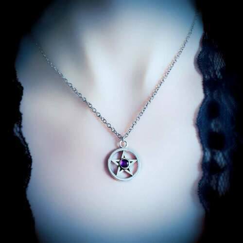 Collier de guérison en améthyste avec pentagramme gothique Olivenorma - image 1