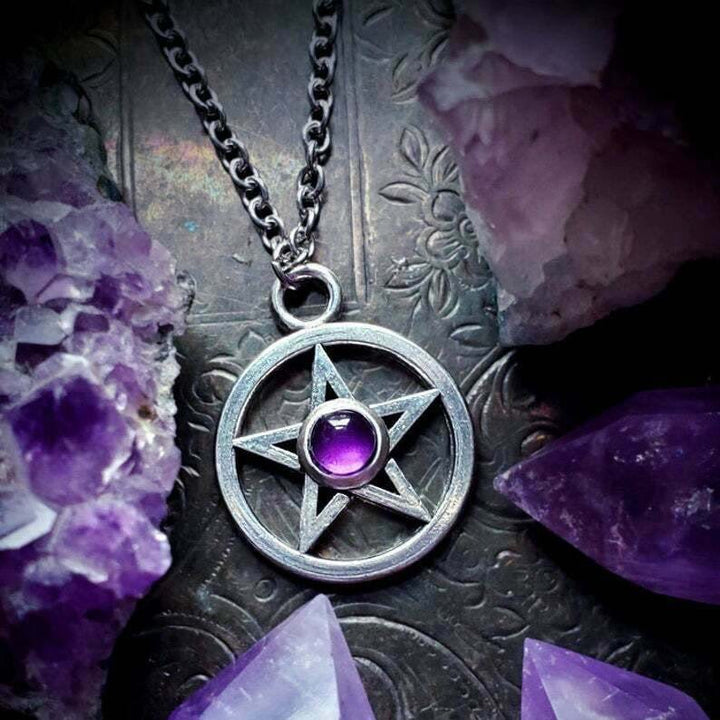 Collier de guérison en améthyste avec pentagramme gothique Olivenorma - Améthyste - image 0