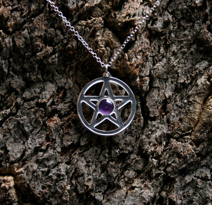 Collier de guérison en améthyste avec pentagramme gothique Olivenorma - image 2