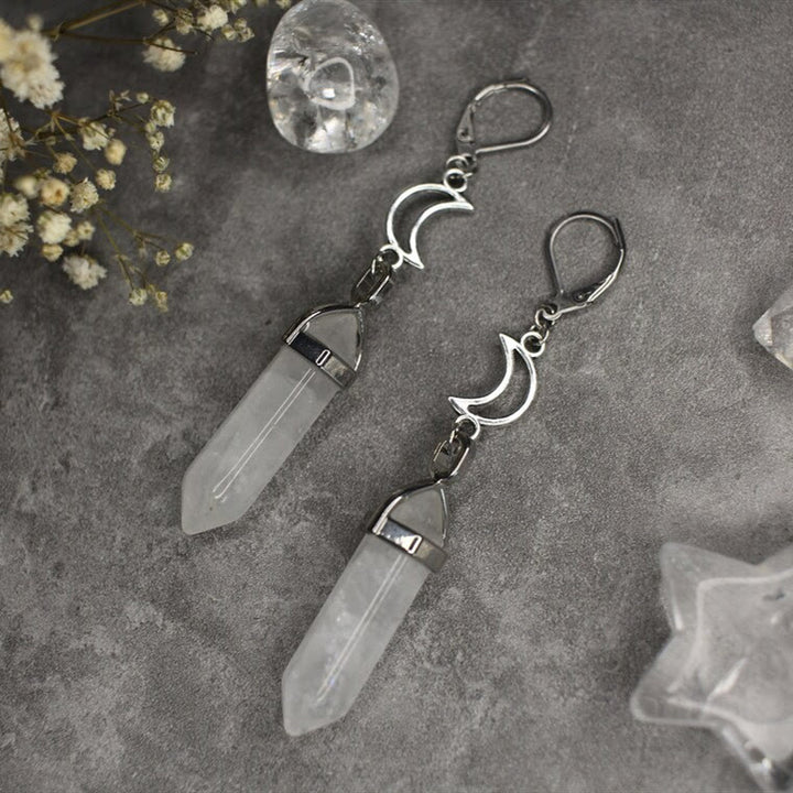 Boucles d'oreilles pendantes en cristal naturel avec prisme hexagonal de sorcière Olivenorma