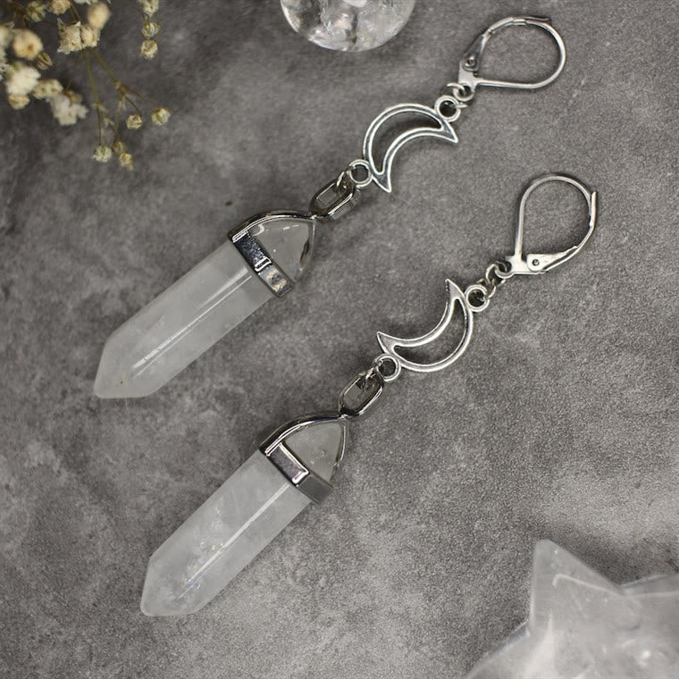 Boucles d'oreilles pendantes en cristal naturel avec prisme hexagonal de sorcière Olivenorma