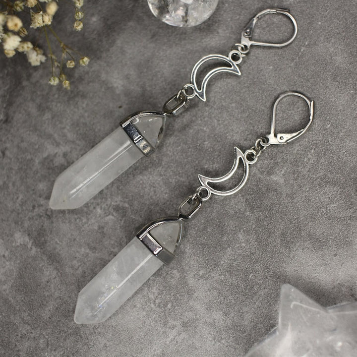 Boucles d'oreilles pendantes en cristal naturel avec prisme hexagonal de sorcière Olivenorma