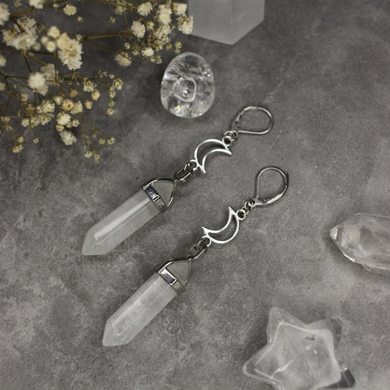 Boucles d'oreilles pendantes en cristal naturel avec prisme hexagonal de sorcière Olivenorma