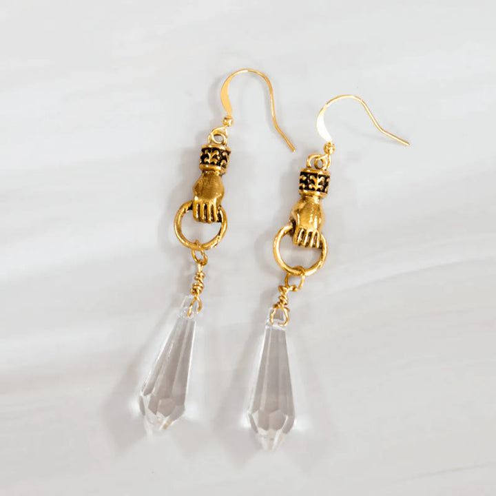 Boucles d'oreilles pendantes en quartz transparent avec prisme polyédrique Olivenorma Witch