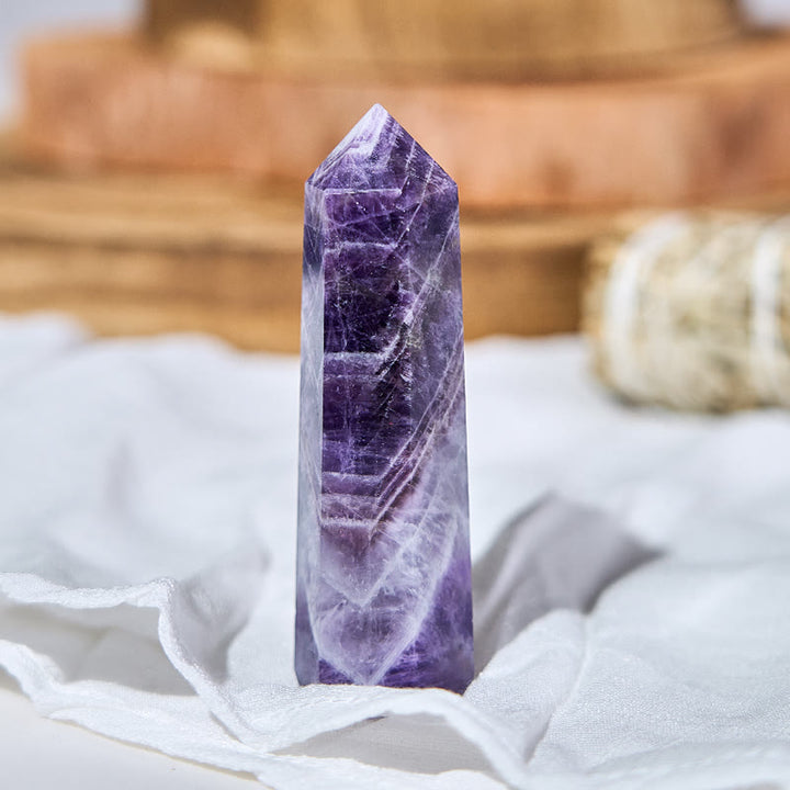 Tour de baguettes de cristal de guérison à prisme d'améthyste à 6 facettes Olivenorma