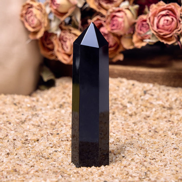 Baguettes de cristal de tour d'obélisque de guérison en obsidienne noire authentique Olivenorma