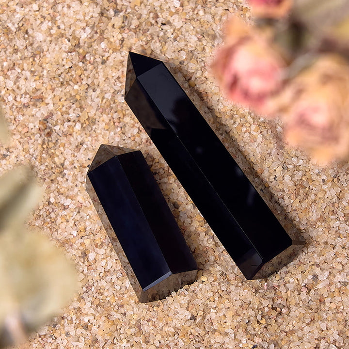 Baguettes de cristal de tour d'obélisque de guérison en obsidienne noire authentique Olivenorma