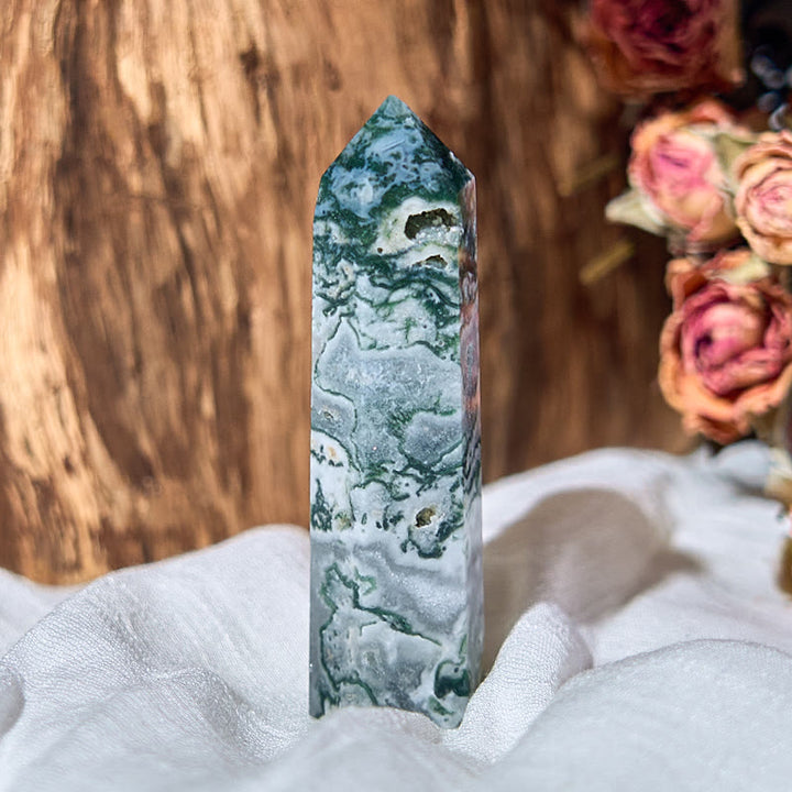 Tour de baguettes en cristal Reiki à 4 facettes en agate mousse Olivenorma