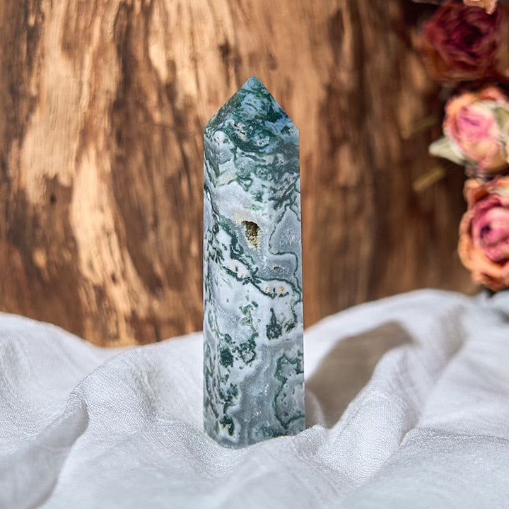 Tour de baguettes en cristal Reiki à 4 facettes en agate mousse Olivenorma