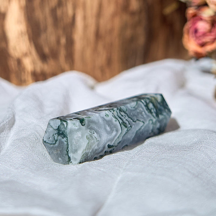 Tour de baguettes en cristal Reiki à 4 facettes en agate mousse Olivenorma