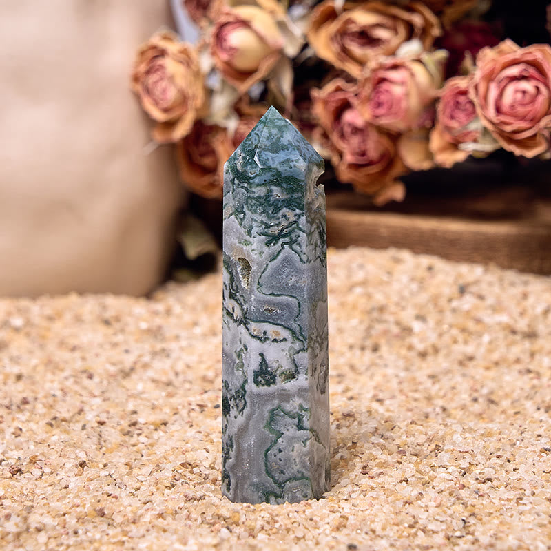Tour de baguettes en cristal Reiki à 4 facettes en agate mousse Olivenorma