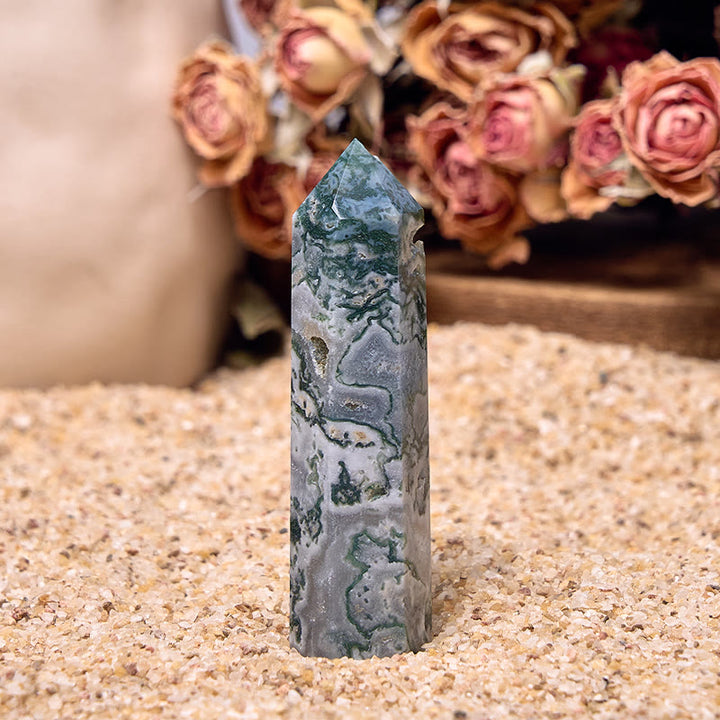 Tour de baguettes en cristal Reiki à 4 facettes en agate mousse Olivenorma