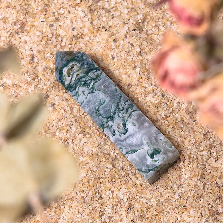 Tour de baguettes en cristal Reiki à 4 facettes en agate mousse Olivenorma