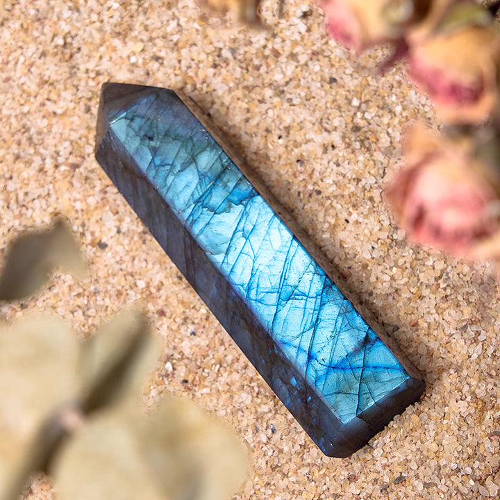 Baguettes en cristal poli naturel à facettes en labradorite Olivenorma