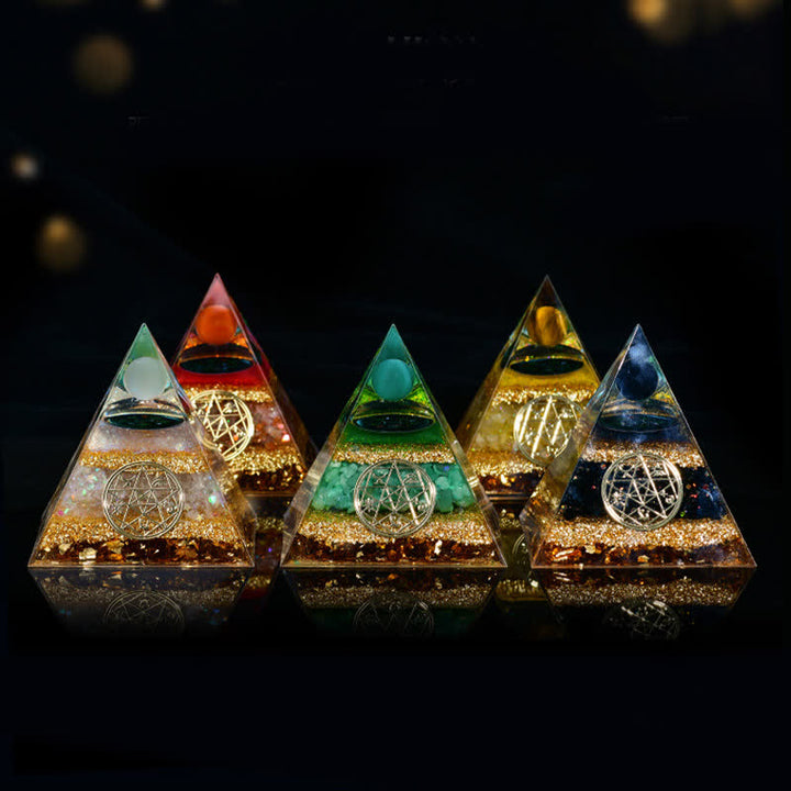Pyramide orgone des cinq éléments en pierre naturelle Olivenorma