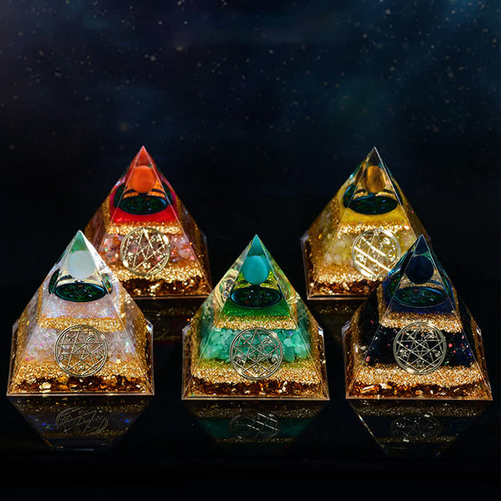 Pyramide orgone des cinq éléments en pierre naturelle Olivenorma