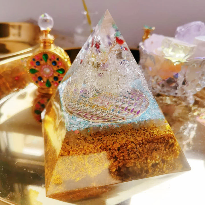 Pyramide d'orgone de santé en cristal transparent Olivenorma de 15 cm