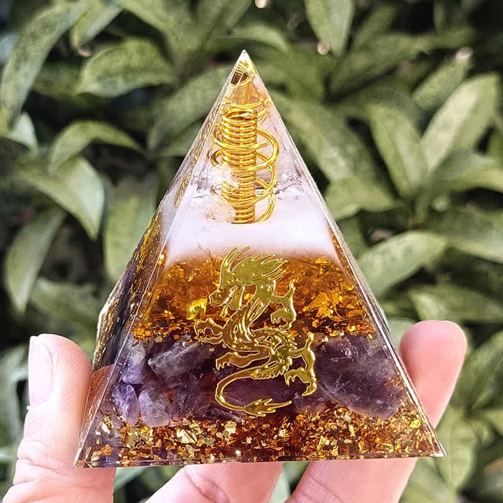 Autocollant de dragon en quartz rose et améthyste Olivenorma Orgone Pyramid