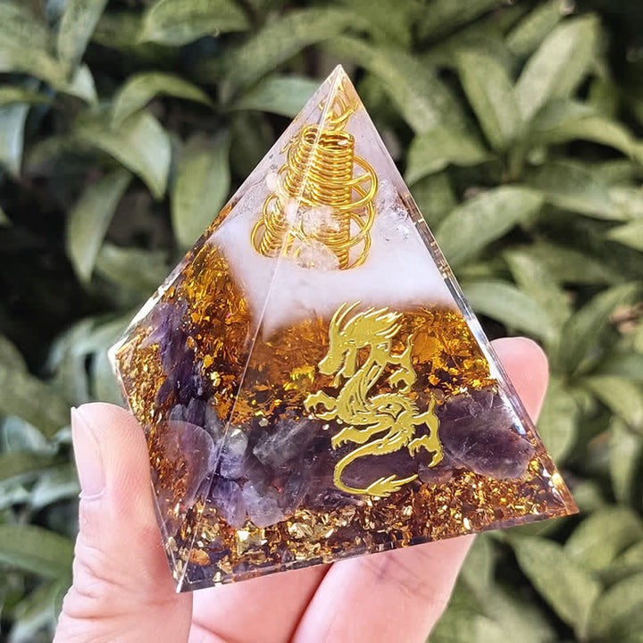 Autocollant de dragon en quartz rose et améthyste Olivenorma Orgone Pyramid