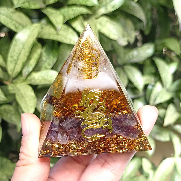 Autocollant de dragon en quartz rose et améthyste Olivenorma Orgone Pyramid