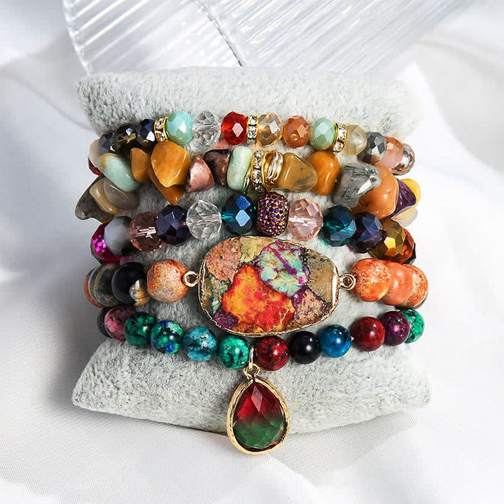 Ensemble de bracelets à 5 couches de perles en cristal naturel Olivenorma