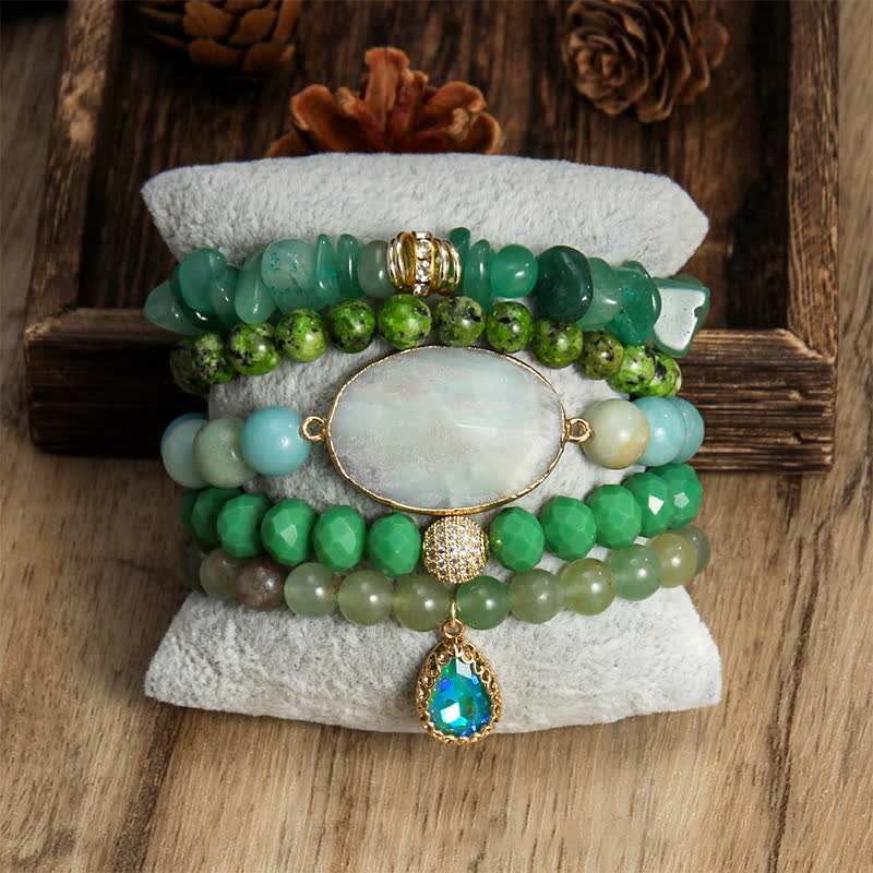 Ensemble de bracelets à 5 couches de perles en cristal naturel Olivenorma