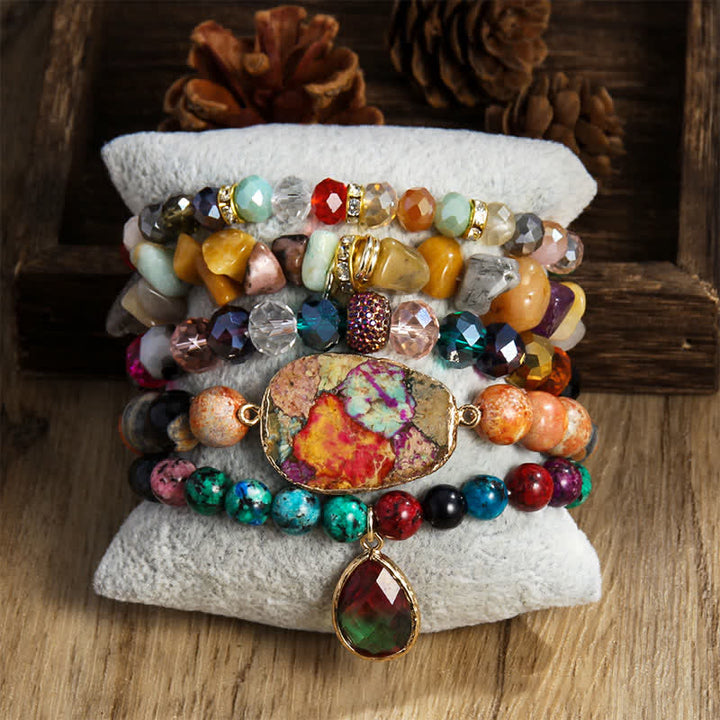 Ensemble de bracelets à 5 couches de perles en cristal naturel Olivenorma