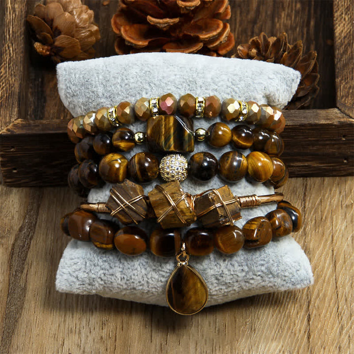 Ensemble de bracelets à 5 rangs de perles en œil de tigre Olivenorma