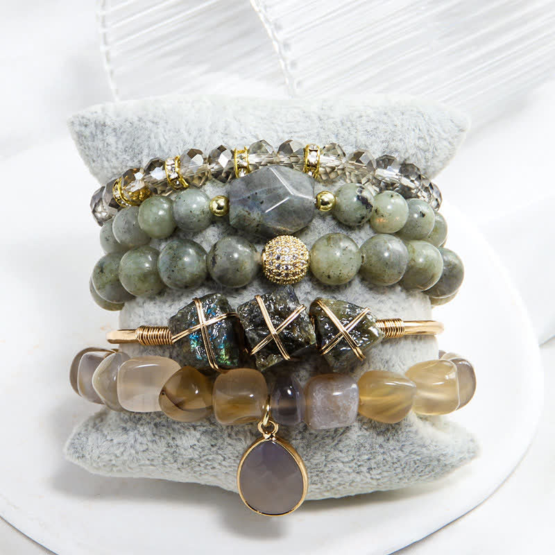 Ensemble de bracelets à 5 rangs de perles en œil de tigre Olivenorma