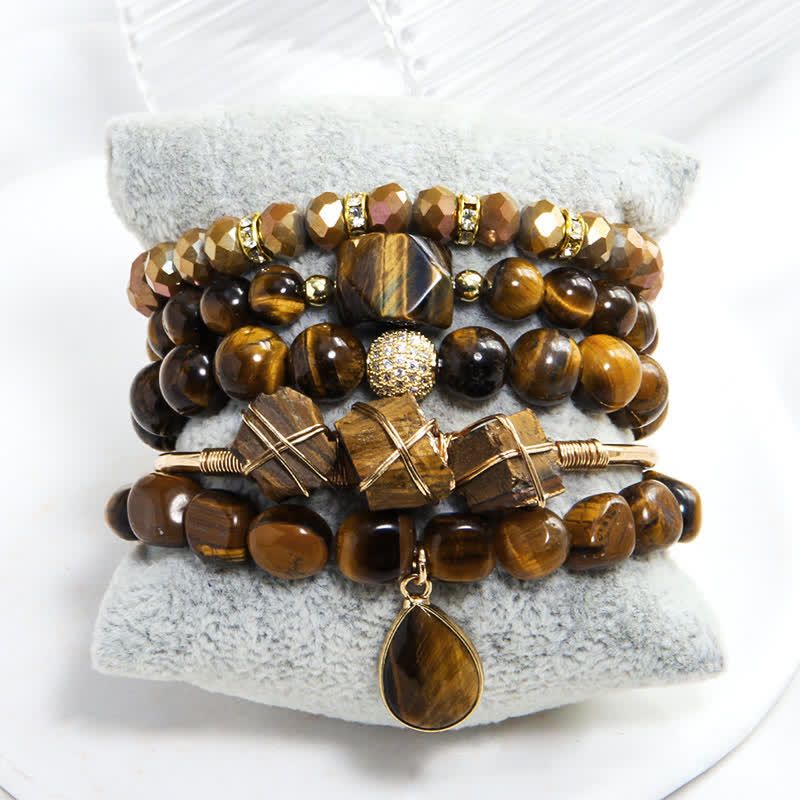 Ensemble de bracelets à 5 rangs de perles en œil de tigre Olivenorma