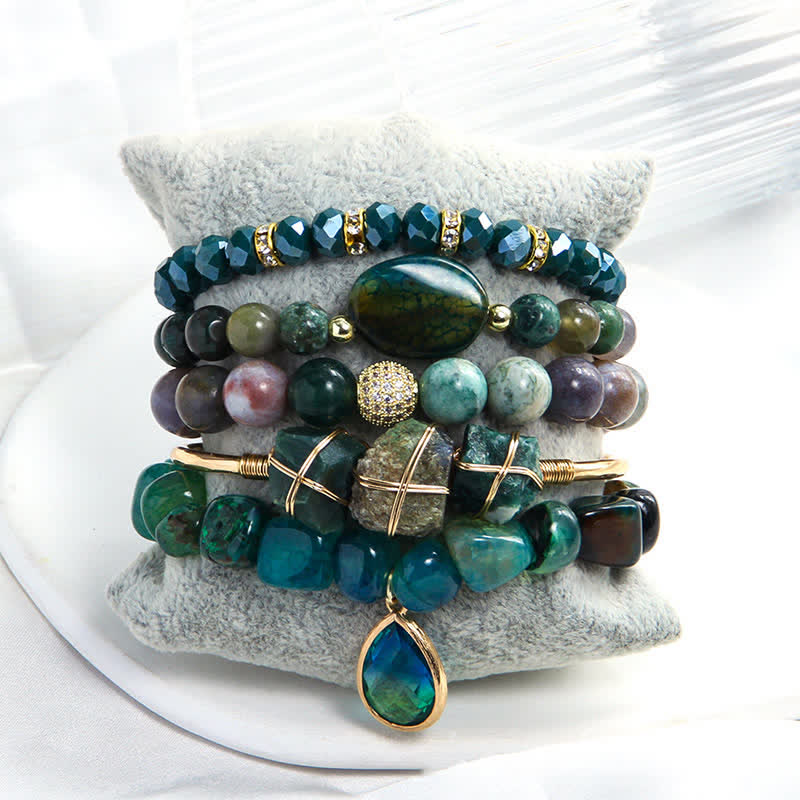 Ensemble de bracelets à 5 rangs de perles en œil de tigre Olivenorma