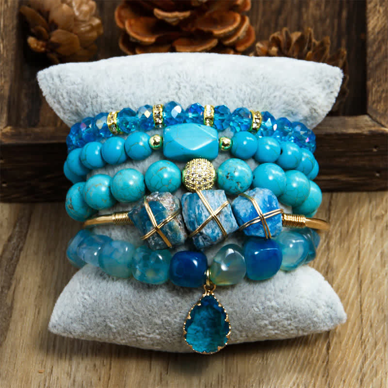 Ensemble de bracelets à 5 rangs de perles en œil de tigre Olivenorma