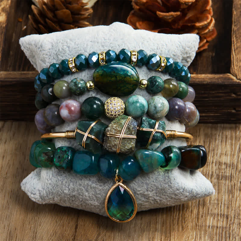 Ensemble de bracelets à 5 rangs de perles en œil de tigre Olivenorma