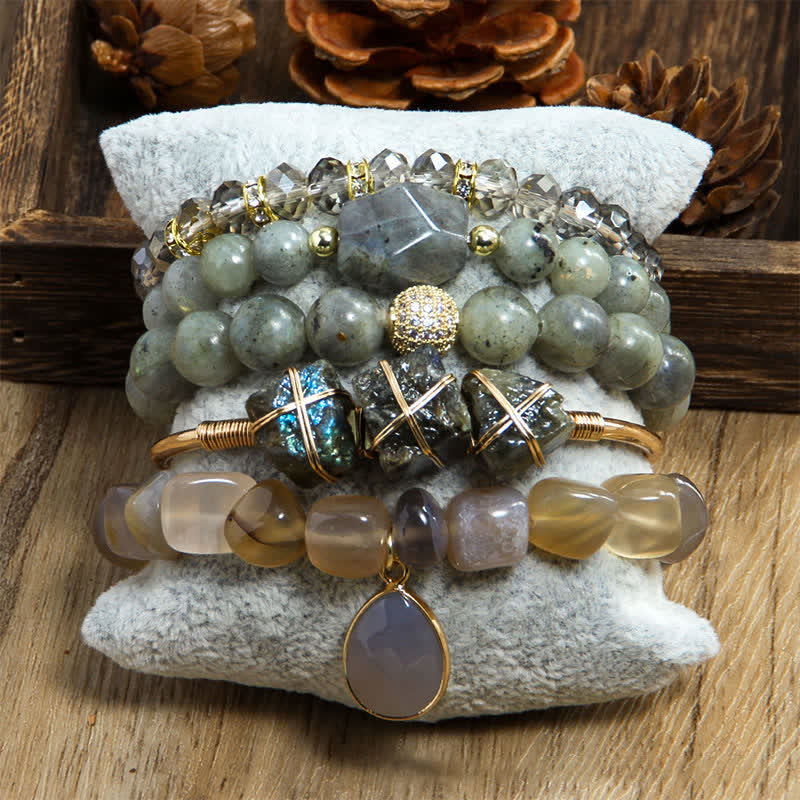 Ensemble de bracelets à 5 rangs de perles en œil de tigre Olivenorma