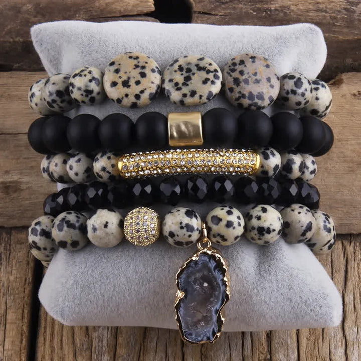 Ensemble de bracelets en métal et perles de cristal à 5 couches Olivenorma