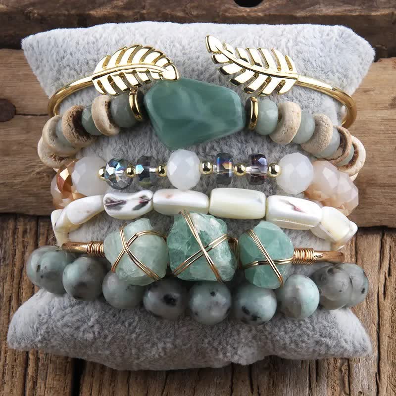 Ensemble de bracelets en métal et perles de cristal à 5 couches Olivenorma