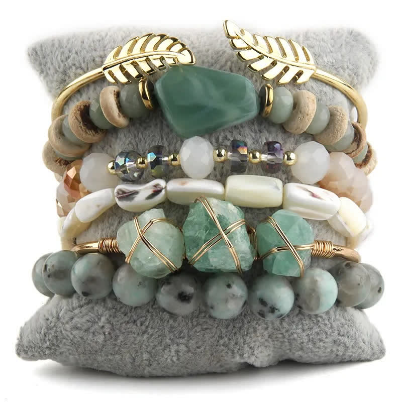Ensemble de bracelets en métal et perles de cristal à 5 couches Olivenorma