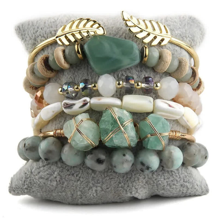 Ensemble de bracelets en métal et perles de cristal à 5 couches Olivenorma